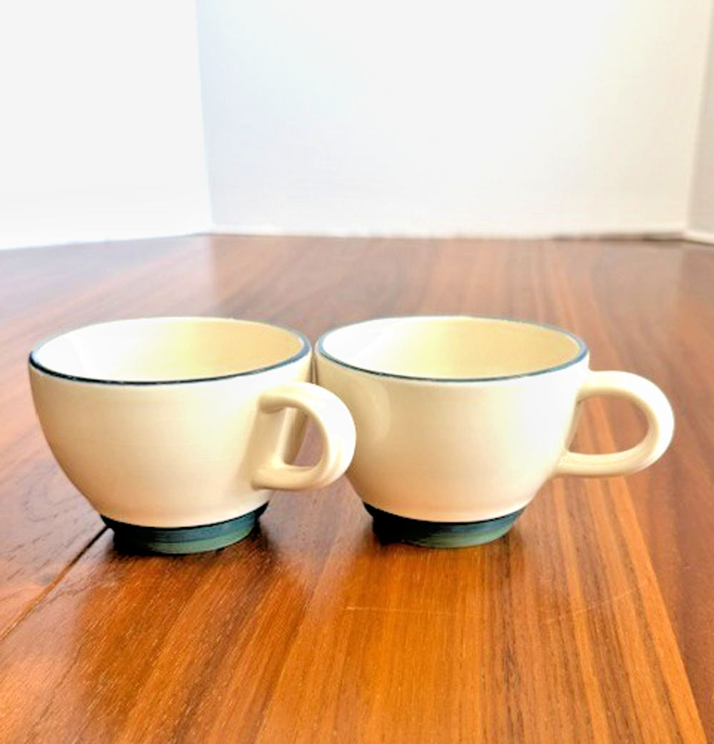 (2) Pfaltzgraff Ocean Breeze Coffee Tea Cup VINTAGE Blue Green Border - Set of 2